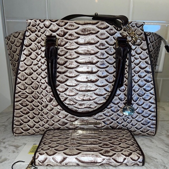 Brahmin Priscilla Pearl Dogwood Leather Satchel Handbag & Suri Wallet Rar - Picture 2 of 16